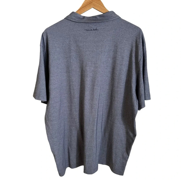 Travis Matthew Mens XXL Blue Oxford Polo Shirt Palm Tree Pocket Print Casual - Picture 2 of 5